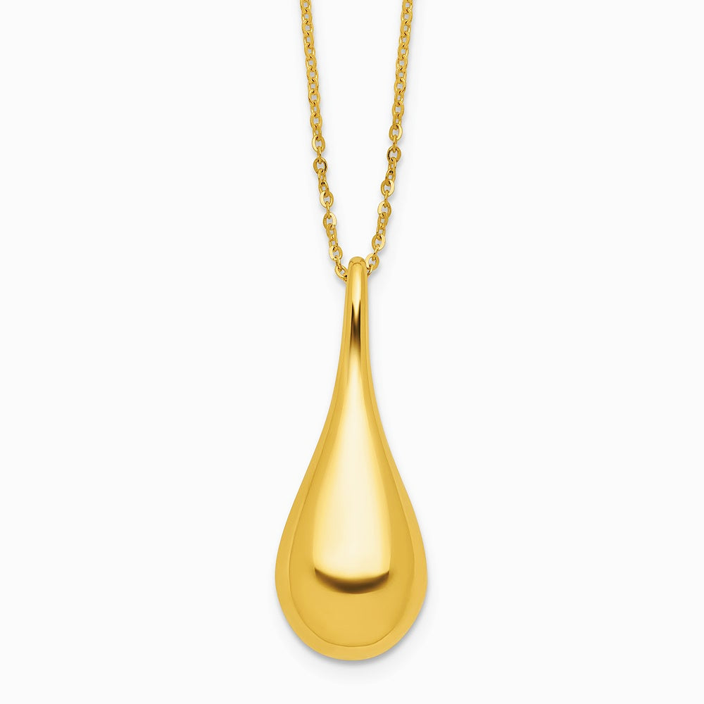 14K Yellow Gold Polished Teardrop 16in with 2in ext. Necklace