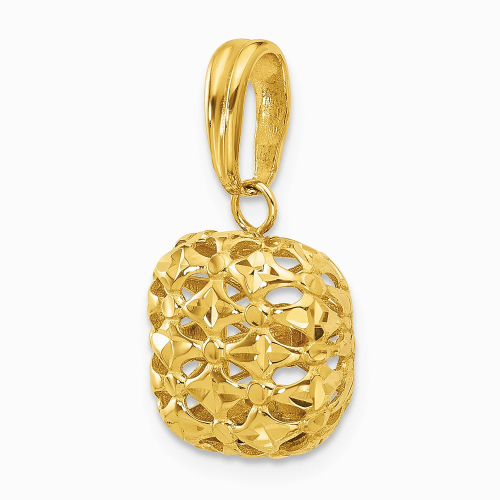 14K Yellow Gold Polished Puffed Square Pendant - Product Photo