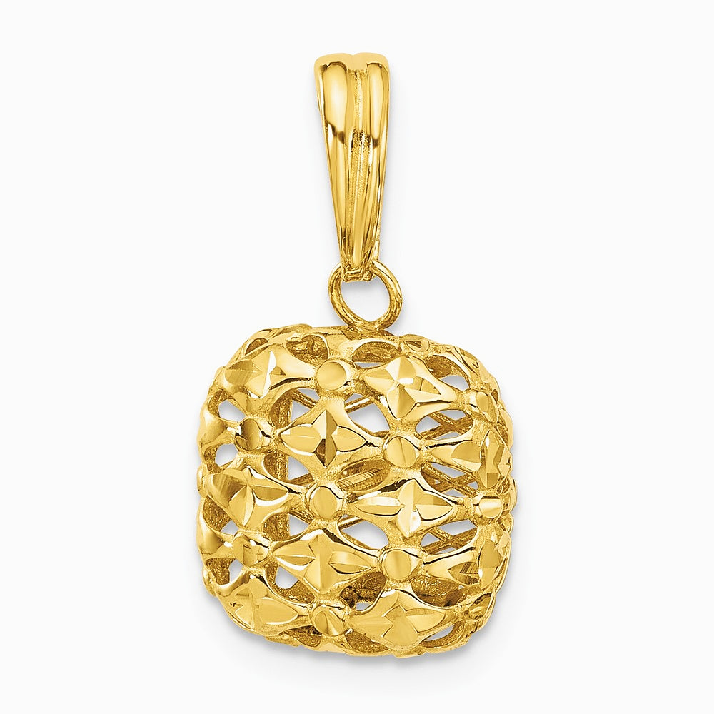 14K Yellow Gold Polished Puffed Square Pendant - Product Photo
