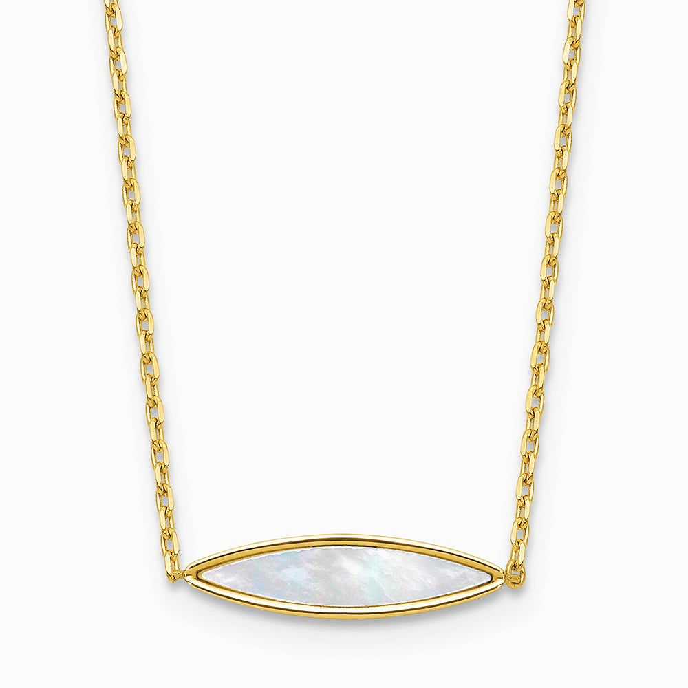 14K Yellow Gold Polished Mother of Pearl with 1in ext. Necklace