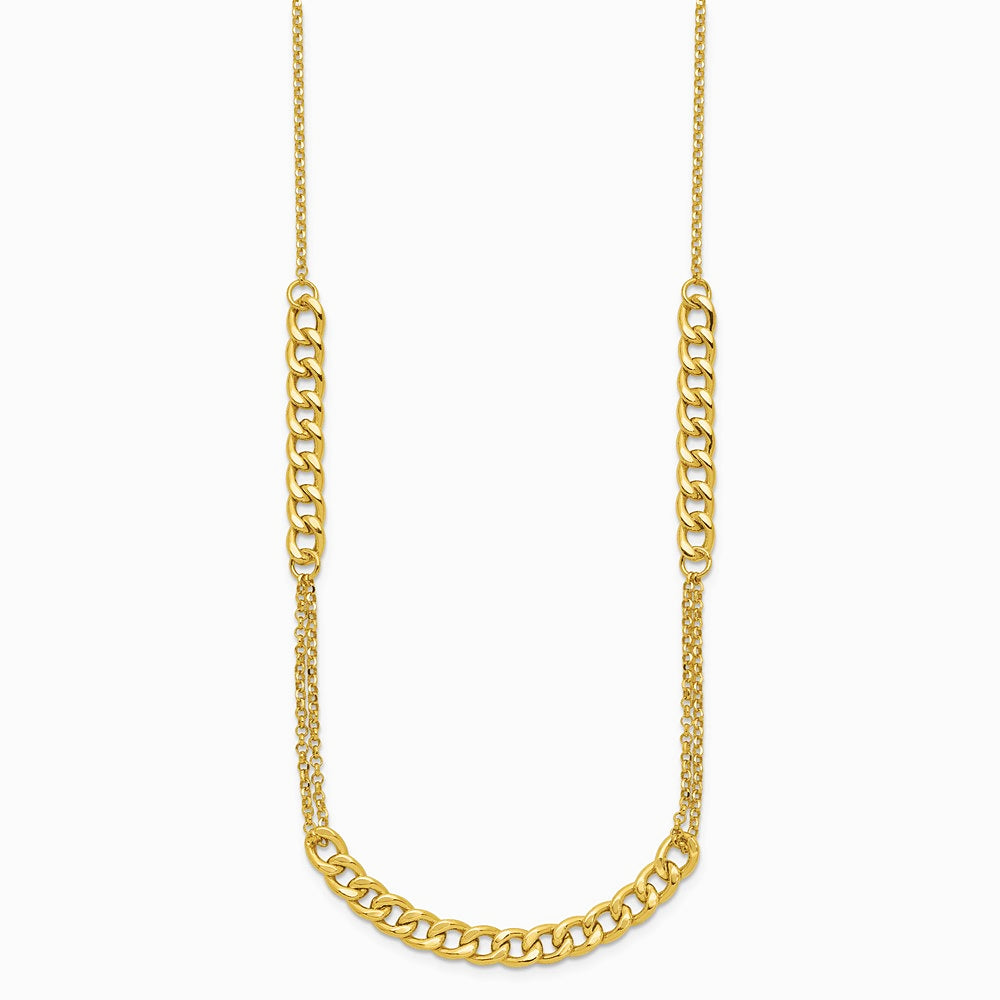 14K Yellow Gold Polished/Dia-cut Fancy Link with 2in ext. Necklace - Product Photo