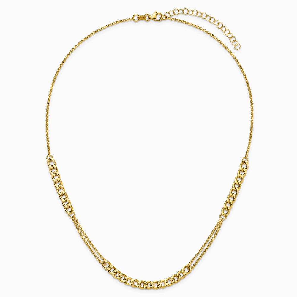 14K Yellow Gold Polished/Dia-cut Fancy Link with 2in ext. Necklace - Product Photo
