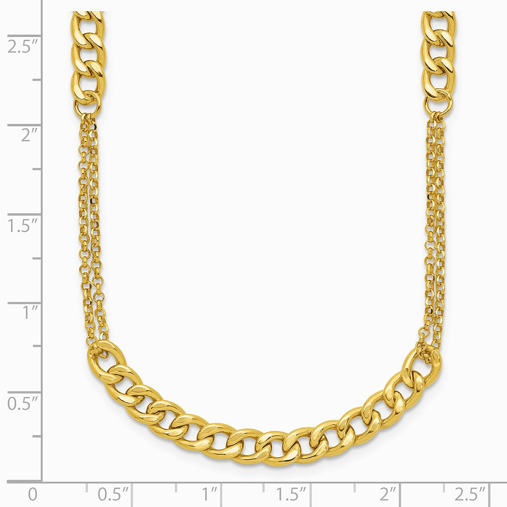 14K Yellow Gold Polished/Dia-cut Fancy Link with 2in ext. Necklace - Product Photo