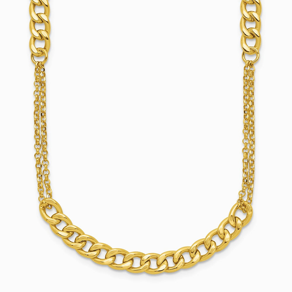 14K Yellow Gold Polished/Dia-cut Fancy Link with 2in ext. Necklace - Product Photo