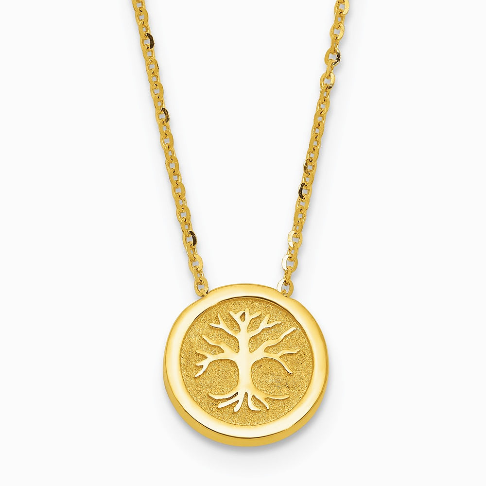 14K Yellow Gold Polished and Satin Tree of Life Necklace - Product Photo