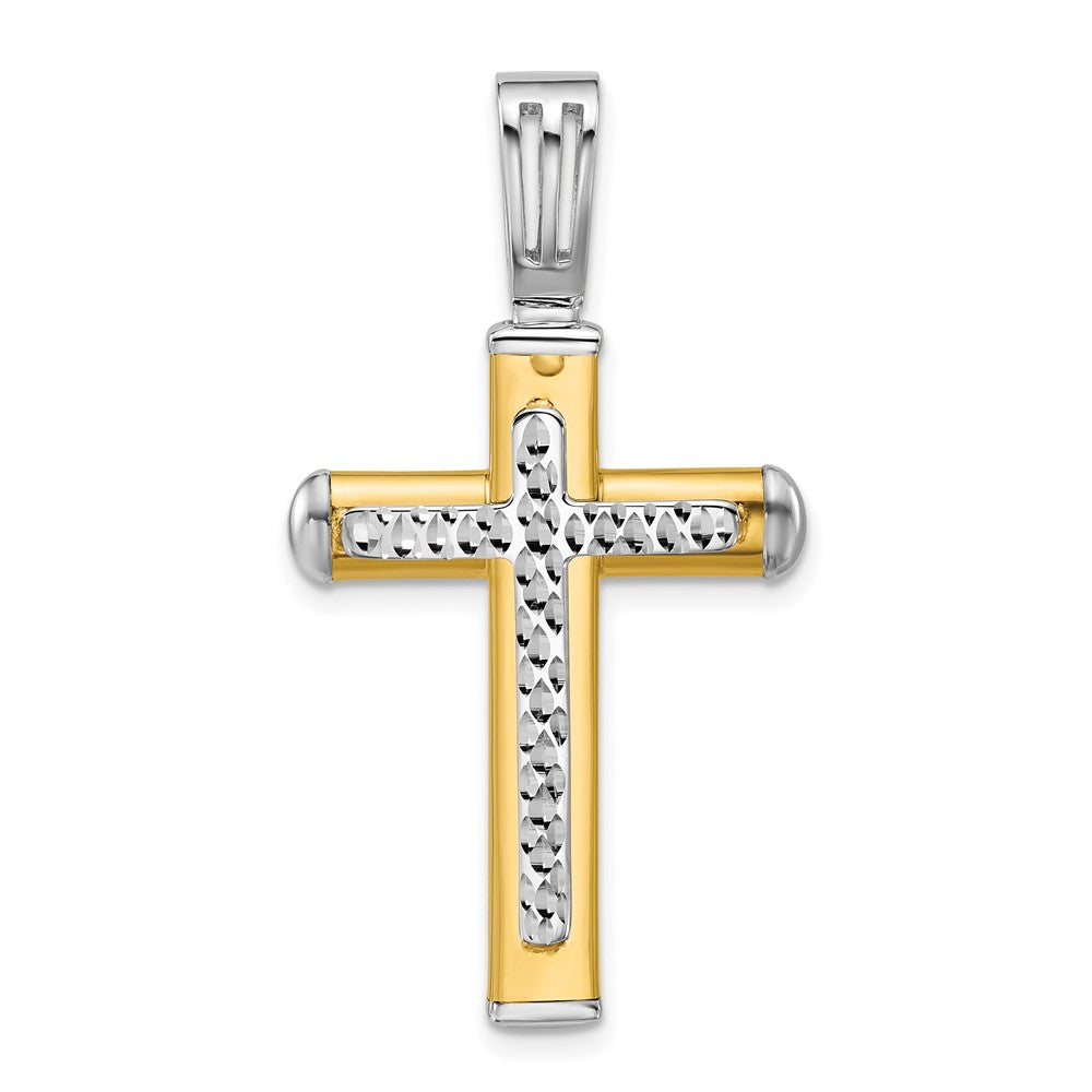 14K Two-Tone Gold Polished and Diamond-Cut Cross Pendant