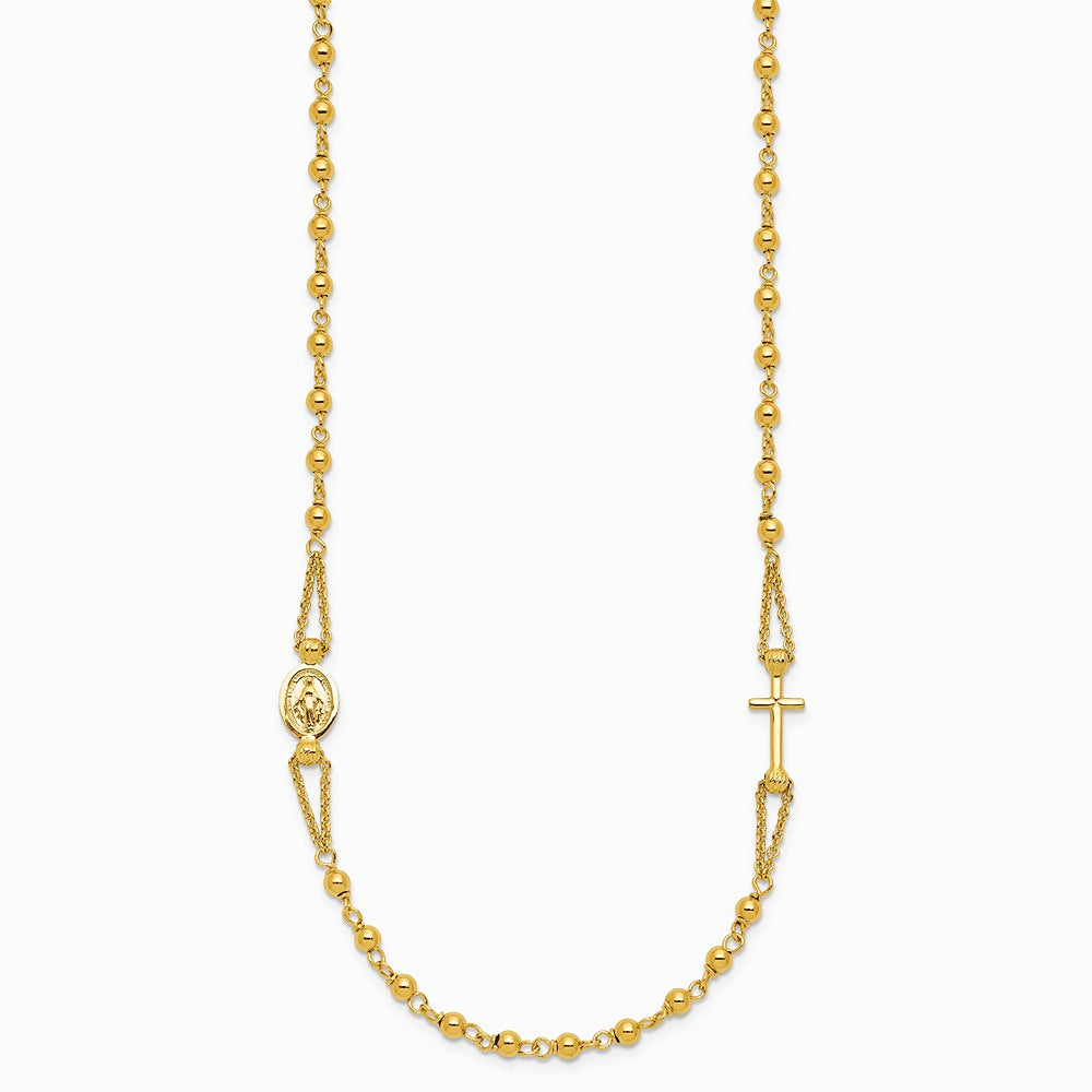 14K Yellow Gold Polish/Dia-cut/Beaded Religious Rosary Style Necklace - Product Photo