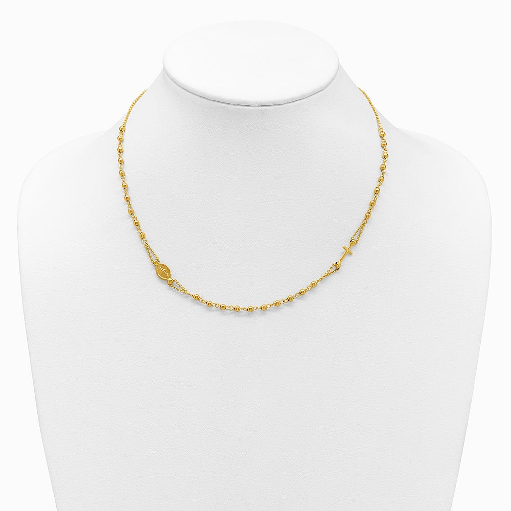 14K Yellow Gold Polish/Dia-cut/Beaded Religious Rosary Style Necklace - Product Photo