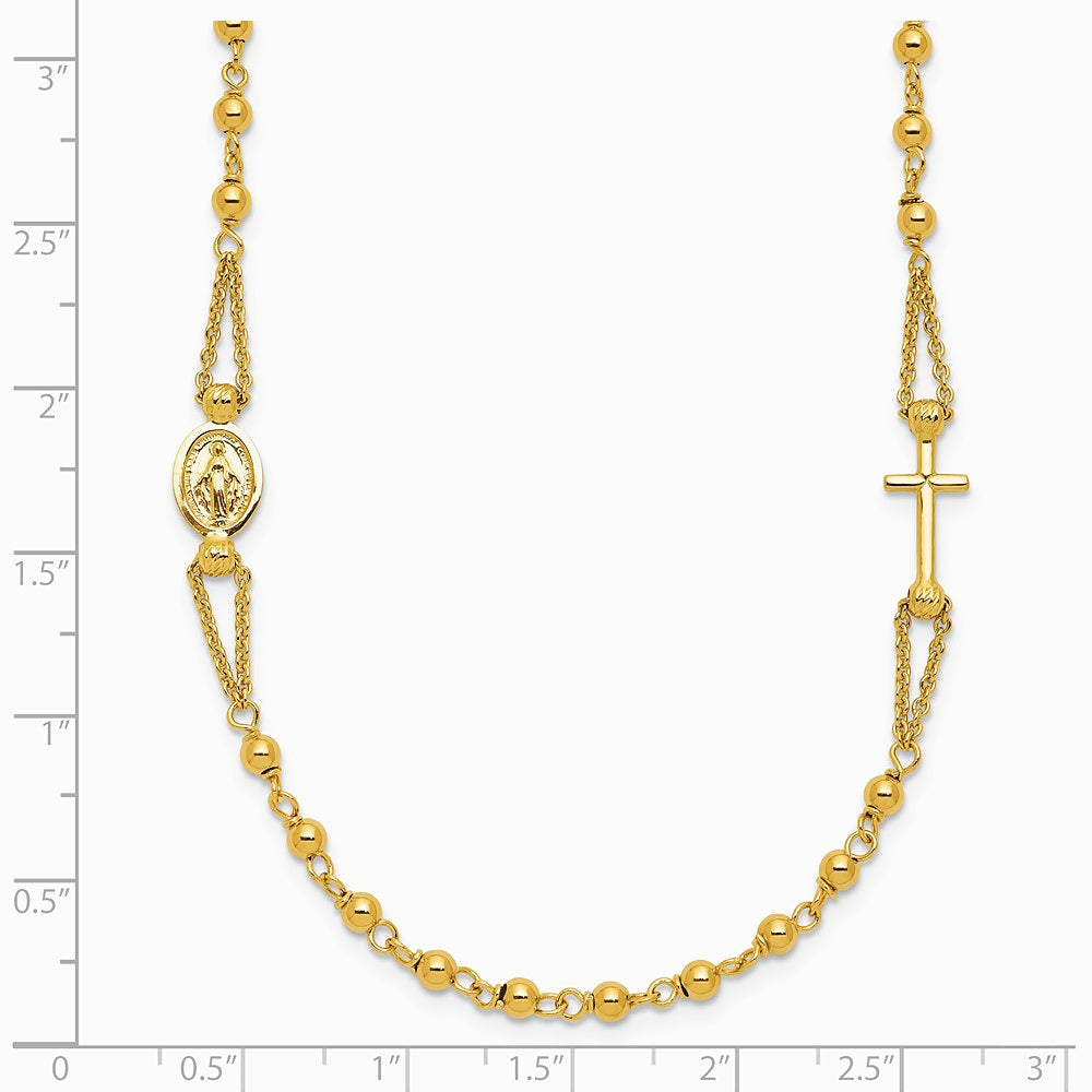 14K Yellow Gold Polish/Dia-cut/Beaded Religious Rosary Style Necklace - Product Photo