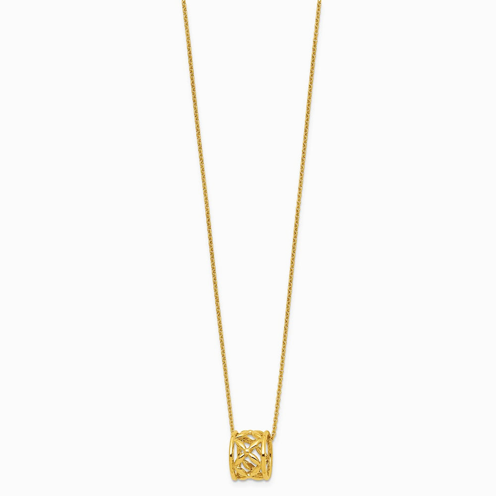 14K Yellow Gold Polished Floral Bead with 1 Inch Ext. Necklace - Product Photo