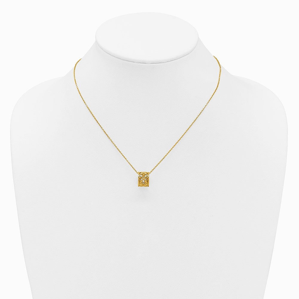 14K Yellow Gold Polished Floral Bead with 1 Inch Ext. Necklace - Product Photo