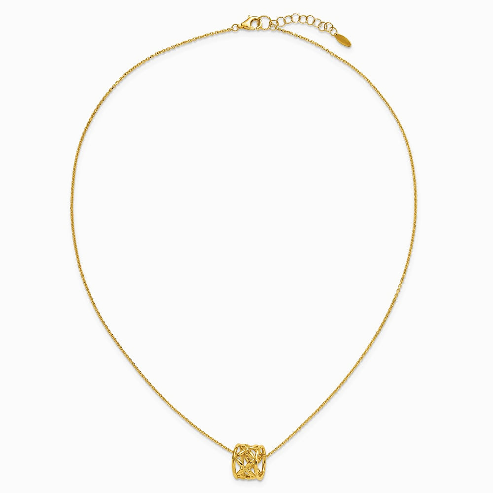 14K Yellow Gold Polished Floral Bead with 1 Inch Ext. Necklace - Product Photo