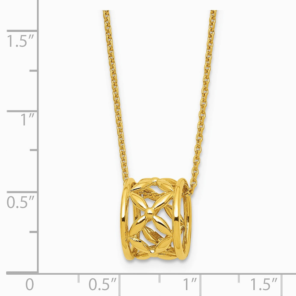 14K Yellow Gold Polished Floral Bead with 1 Inch Ext. Necklace - Product Photo