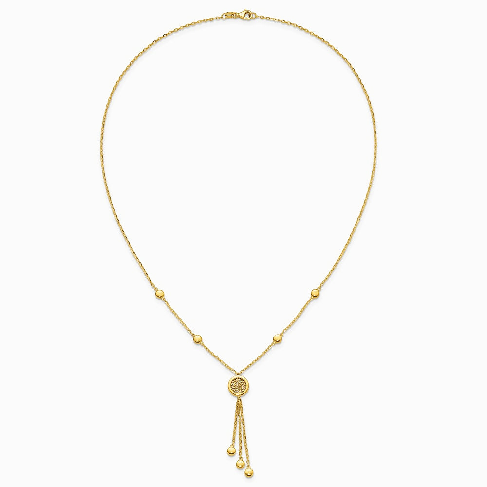 14K Yellow Gold Polished Fancy Filigree Circles Dangle Necklace - Product Photo