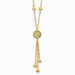 14K Yellow Gold Polished Fancy Filigree Circles Dangle Necklace - Product Photo
