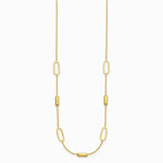 14K Yellow Gold Polished Elongated Oval and Bar with 2in Ext. Necklace - Product Photo