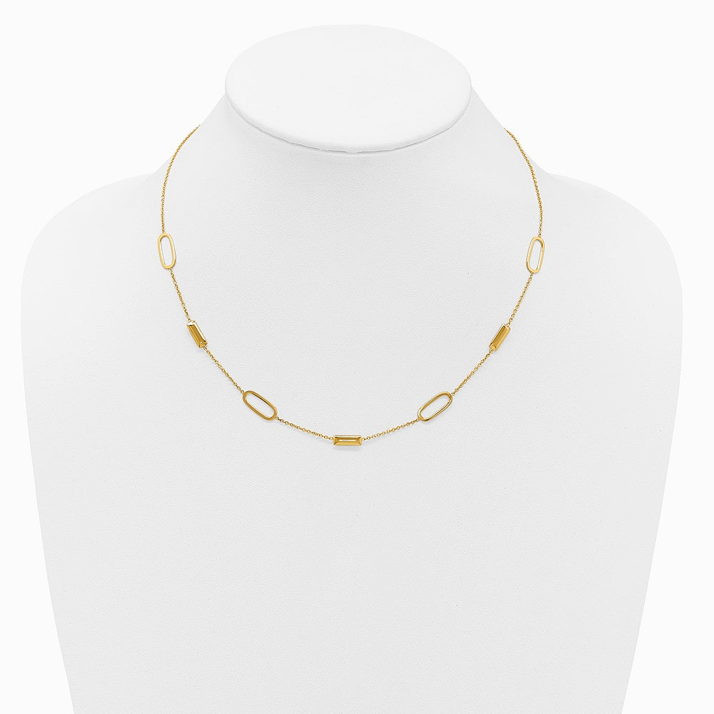 14K Yellow Gold Polished Elongated Oval and Bar with 2in Ext. Necklace - Product Photo
