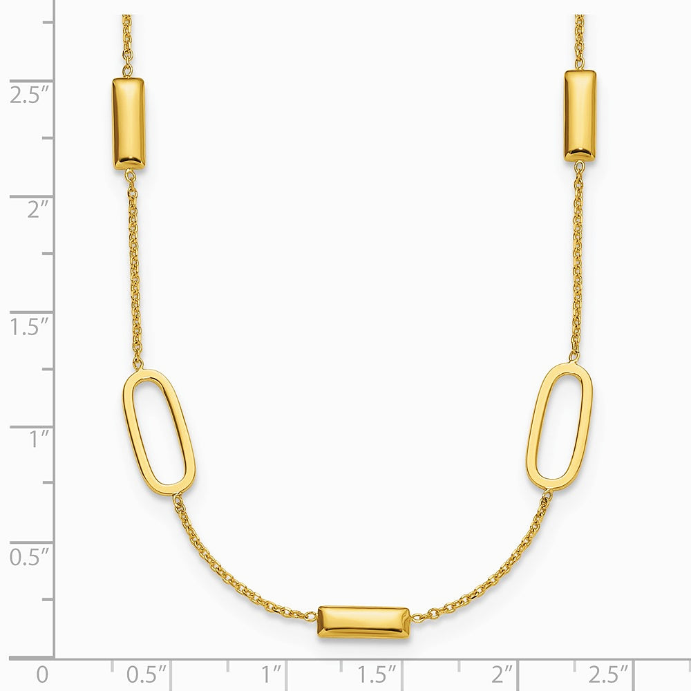 14K Yellow Gold Polished Elongated Oval and Bar with 2in Ext. Necklace - Product Photo
