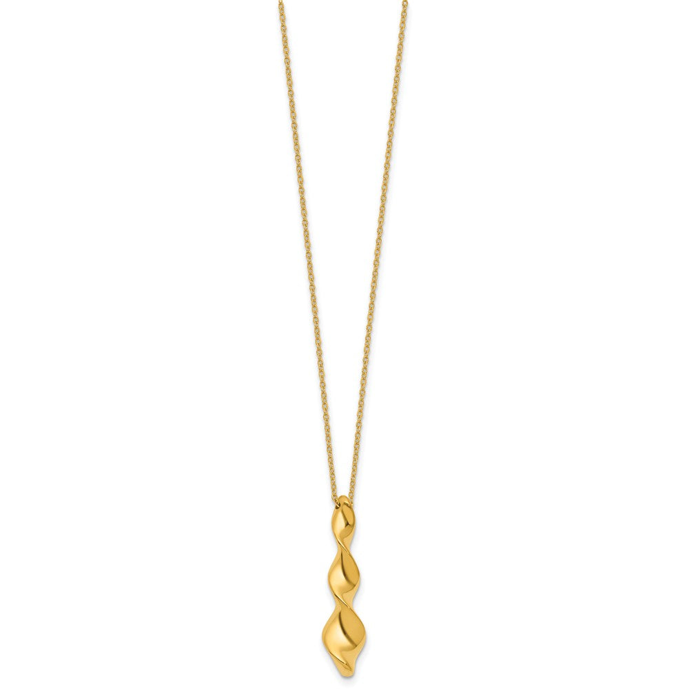 Leslie's 14K Polished Wavy Pendant on Dia-cut Chain w/1in ext. Necklace - Product Photo