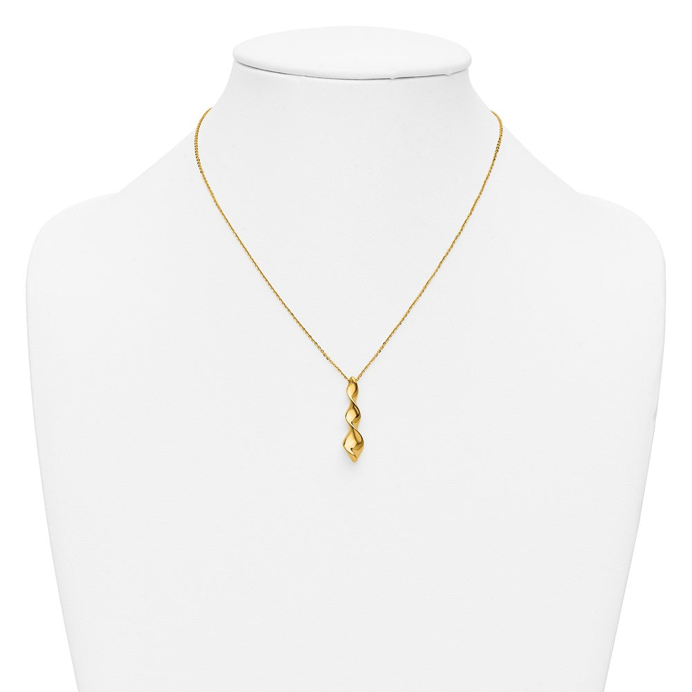 Leslie's 14K Polished Wavy Pendant on Dia-cut Chain w/1in ext. Necklace - Product Photo