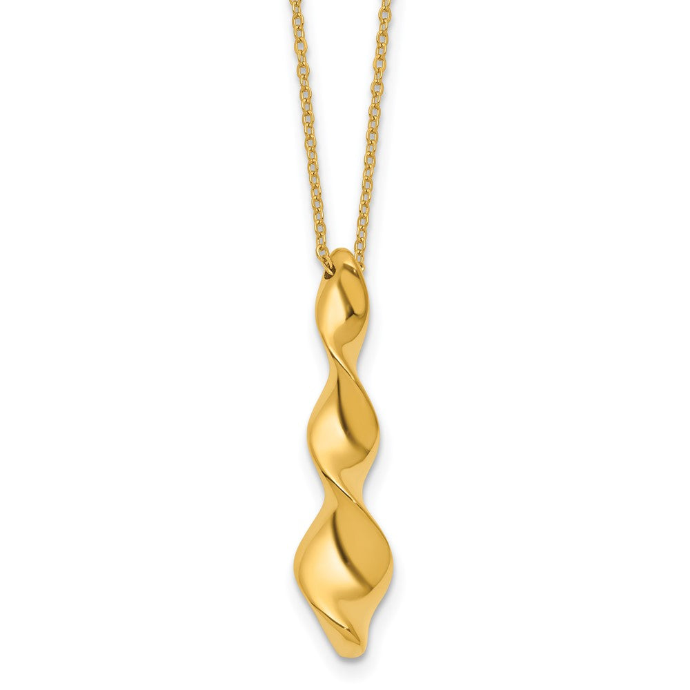 Leslie's 14K Polished Wavy Pendant on Dia-cut Chain w/1in ext. Necklace - Product Photo