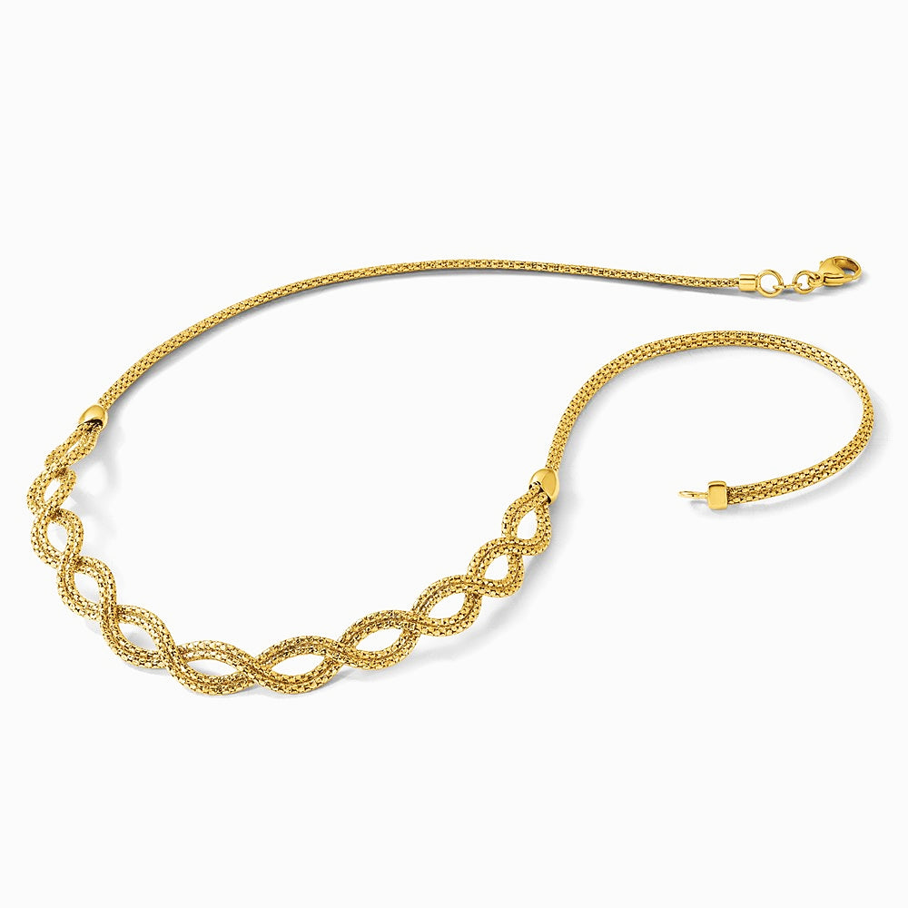 14K Yellow Gold Polished Fancy Woven Necklace - Product Photo