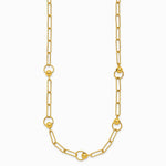 14K Yellow Gold Polished and Dia-cut. Circle Station Paperclip Necklace - Product Photo