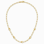14K Yellow Gold Polished and Dia-cut. Circle Station Paperclip Necklace - Product Photo