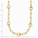 14K Yellow Gold Polished and Dia-cut. Circle Station Paperclip Necklace - Product Photo