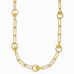 14K Yellow Gold Polished and Dia-cut. Circle Station Paperclip Necklace - Product Photo