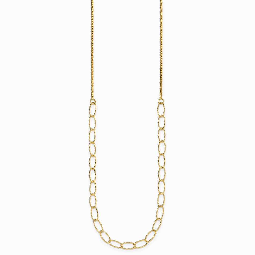 14K Yellow Gold Polished and Dia-cut Fancy Oval Link Necklace - Product Photo