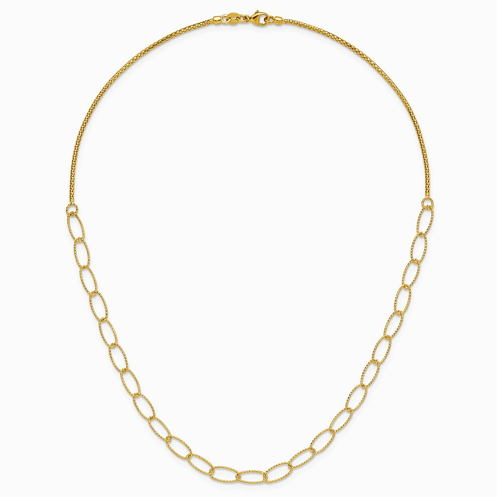 14K Yellow Gold Polished and Dia-cut Fancy Oval Link Necklace - Product Photo