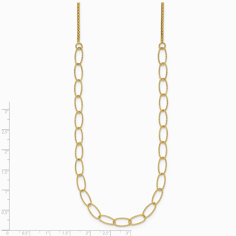 14K Yellow Gold Polished and Dia-cut Fancy Oval Link Necklace - Product Photo