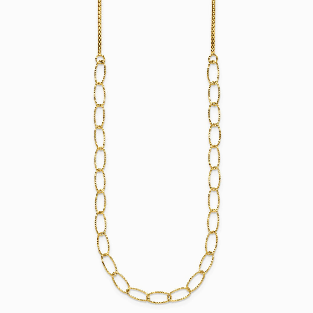 14K Yellow Gold Polished and Dia-cut Fancy Oval Link Necklace - Product Photo