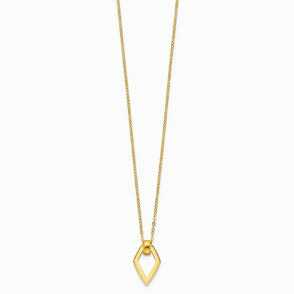 14K Yellow Gold Polished Diamond Shape Pendant with 2in ext. Necklace - Product Photo