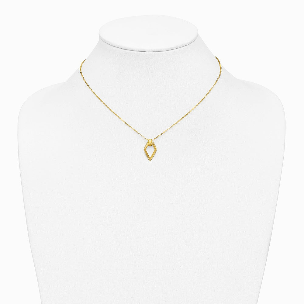 14K Yellow Gold Polished Diamond Shape Pendant with 2in ext. Necklace - Product Photo