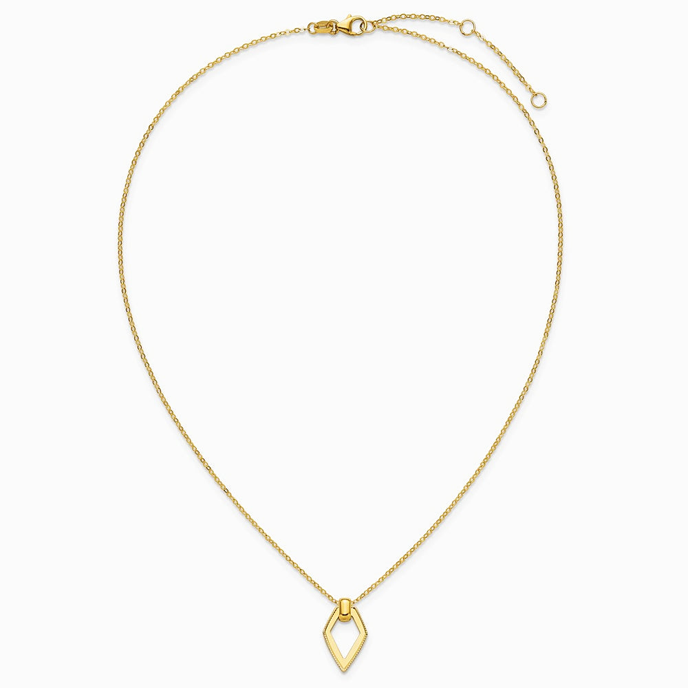 14K Yellow Gold Polished Diamond Shape Pendant with 2in ext. Necklace - Product Photo