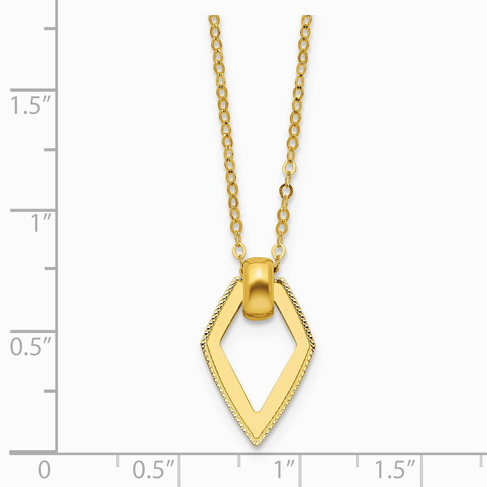 14K Yellow Gold Polished Diamond Shape Pendant with 2in ext. Necklace - Product Photo