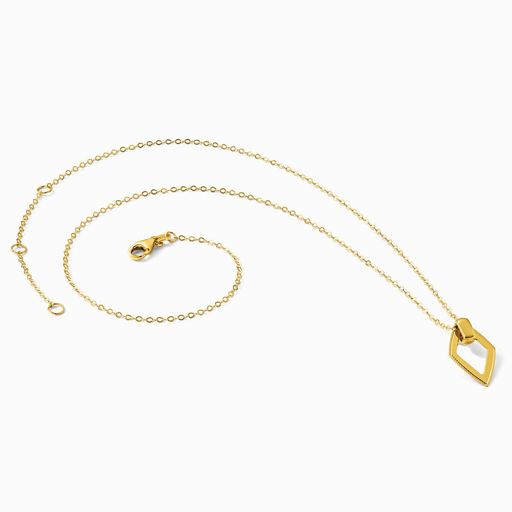 14K Yellow Gold Polished Diamond Shape Pendant with 2in ext. Necklace - Product Photo