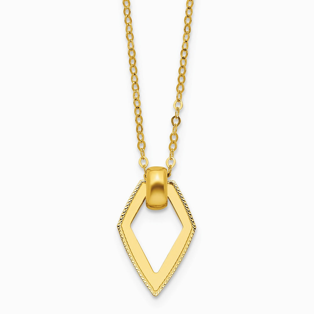 14K Yellow Gold Polished Diamond Shape Pendant with 2in ext. Necklace