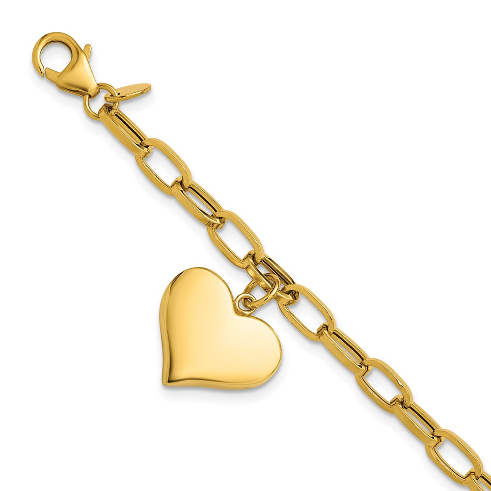 14K Yellow Gold Polished Heart Charm Bracelet