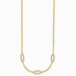 14K Yellow & RH with White RH Pol. and Dia-cut Paperclip Fancy Necklace - Product Photo