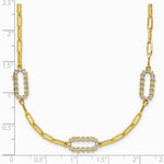14K Yellow & RH with White RH Pol. and Dia-cut Paperclip Fancy Necklace - Product Photo