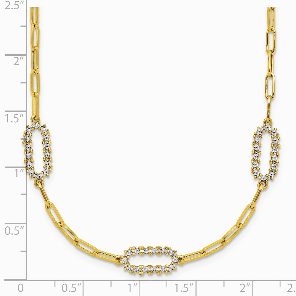 14K Yellow & RH with White RH Pol. and Dia-cut Paperclip Fancy Necklace - Product Photo