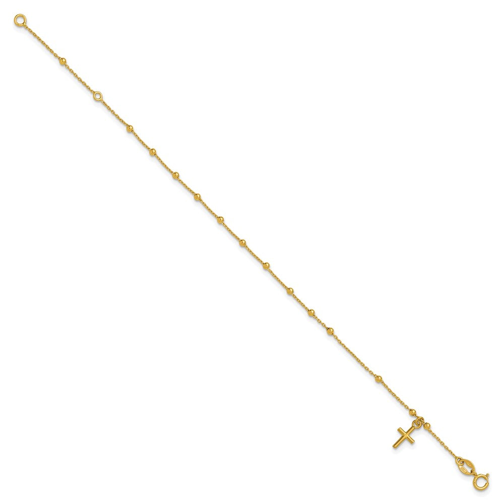 Leslie's 14K Polished Beaded Cross w/.5in ext. Rosary Bracelet - Product Photo
