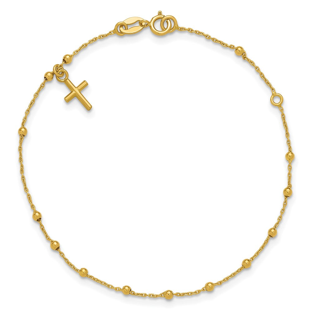 Leslie's 14K Polished Beaded Cross w/.5in ext. Rosary Bracelet - Product Photo