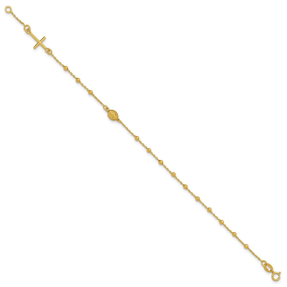Leslie's 14K Polished Beaded Cross w/.5in ext. Rosary Bracelet - Product Photo