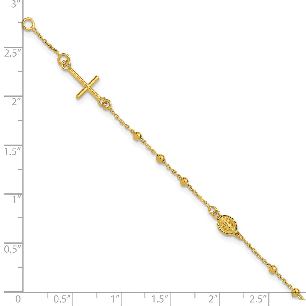 Leslie's 14K Polished Beaded Cross w/.5in ext. Rosary Bracelet - Product Photo