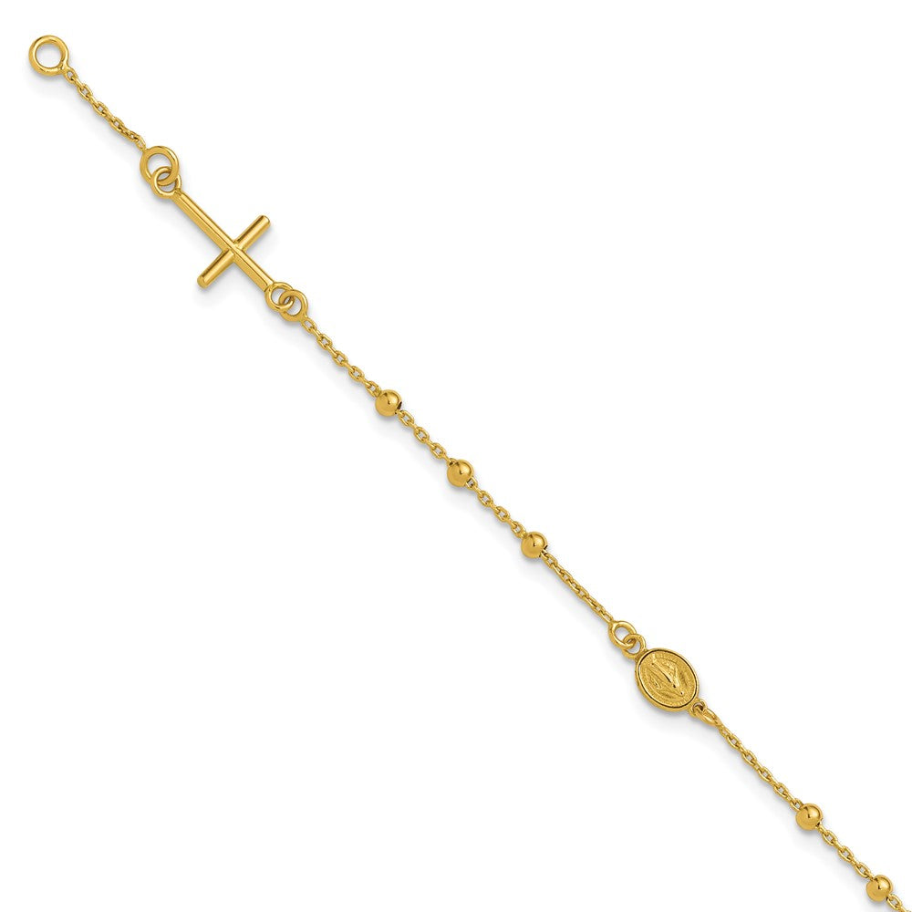 Leslie's 14K Polished Beaded Cross w/.5in ext. Rosary Bracelet - Product Photo