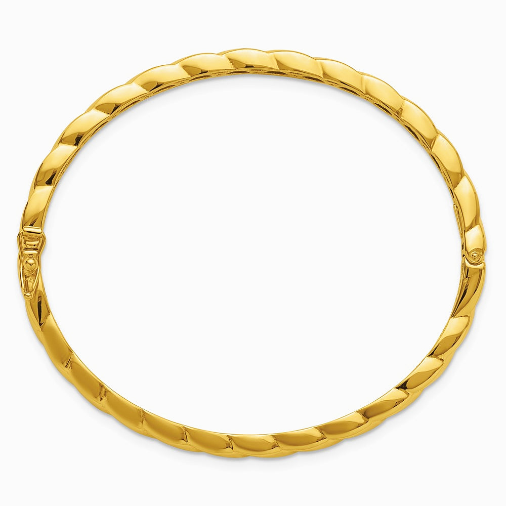 14K Yellow Gold Polished Grooved Hinged Bangle - Product Photo